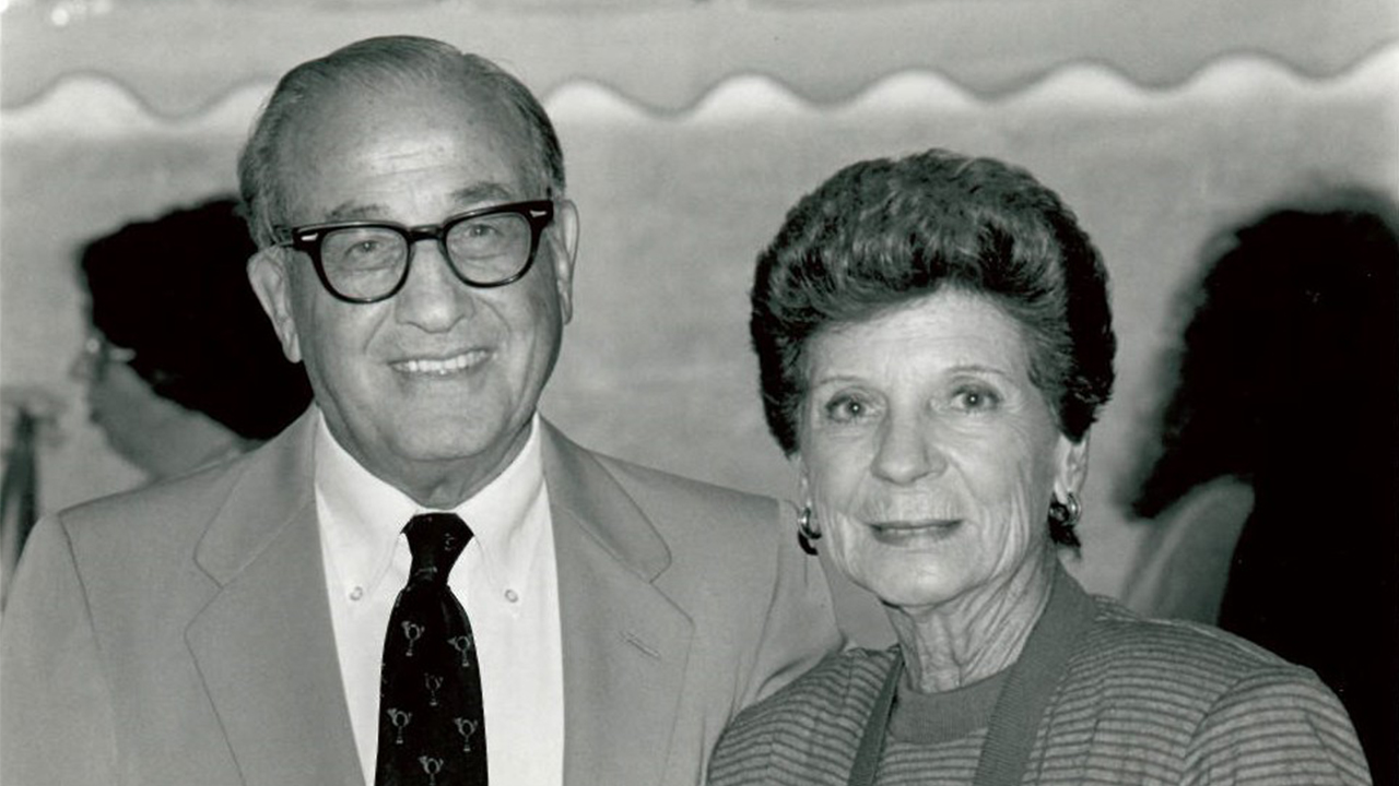 Black and white photo of Max and Marian Farash